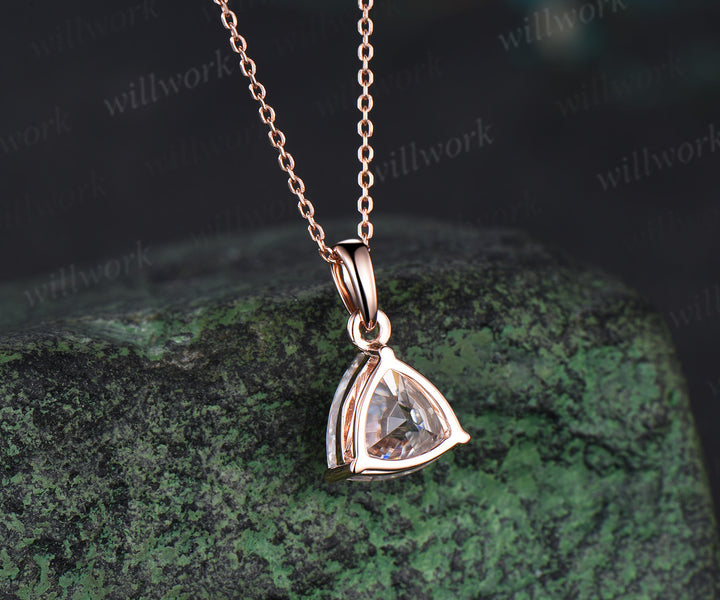 Dainty 2ct Trillion Cut Moissanite Necklace Unique 14k rose gold Solitaire Pendant Minimalist Engagement Necklace women