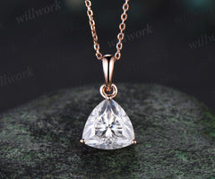 Dainty 2ct Trillion Cut Moissanite Necklace Unique 14k rose gold Solitaire Pendant Minimalist Engagement Necklace women