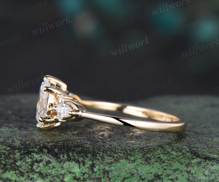 Oval Lab Grown Diamond Engagement Ring Set yellow gold  IGI Certificate Diamond Bridal Ring Set 6 prong Unique Alternative Diamond Ring