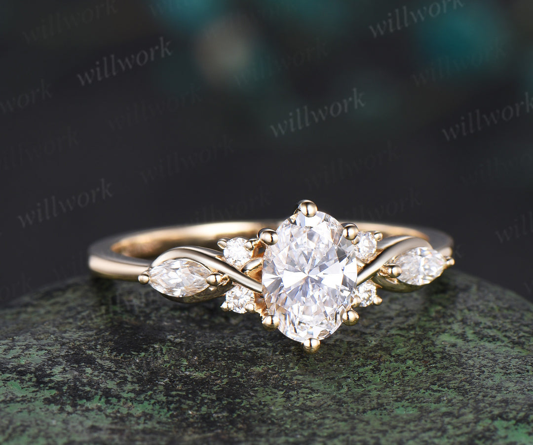 Oval Lab Grown Diamond Engagement Ring Set yellow gold  IGI Certificate Diamond Bridal Ring Set 6 prong Unique Alternative Diamond Ring