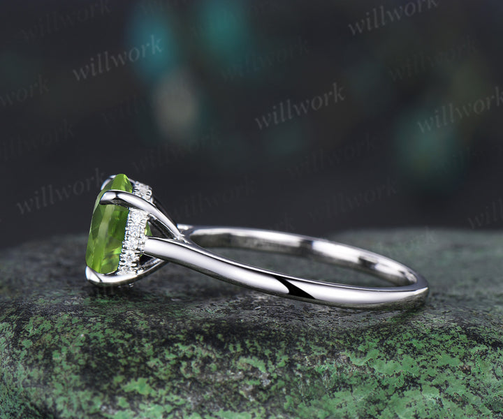 3ct round peridot engagement ring hidden halo diamond wedding ring women 14k white gold