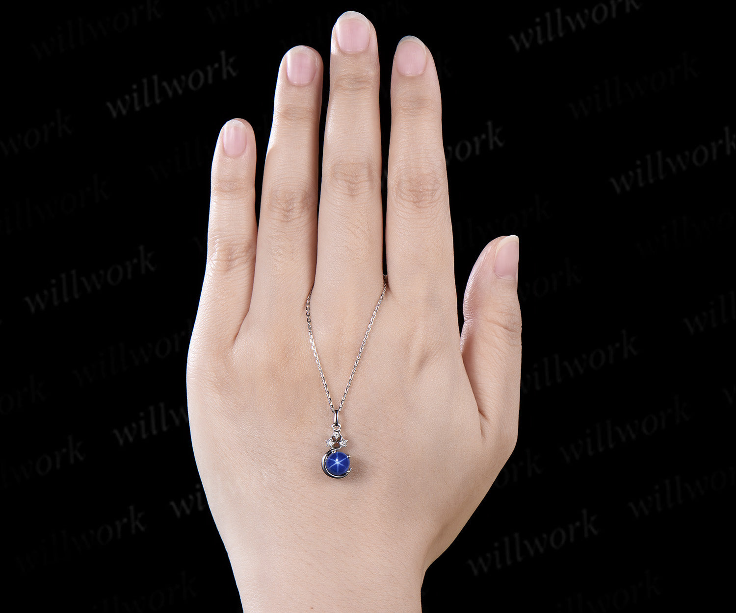 Round Cut Blue Sapphire Diamond Pendant Necklace online With 18