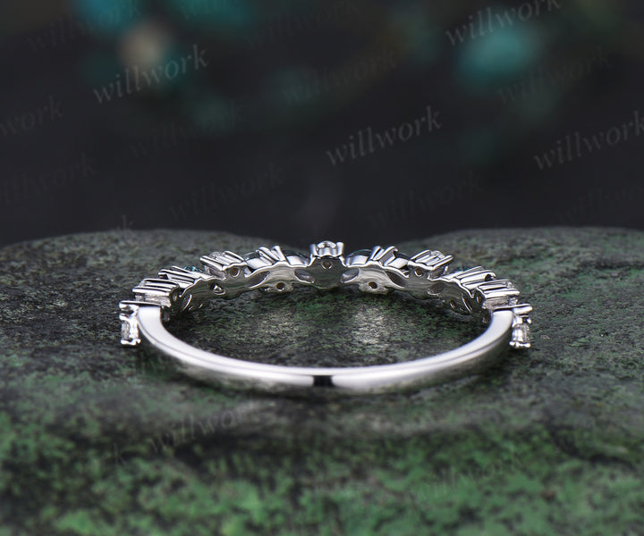 Marquise alexandrite ring for women vintage solid 14k white gold half eternity moissanite ring dainty wedding band bridal jewelry gifts