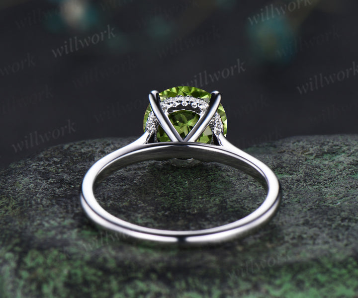 3ct round peridot engagement ring hidden halo diamond wedding ring women 14k white gold