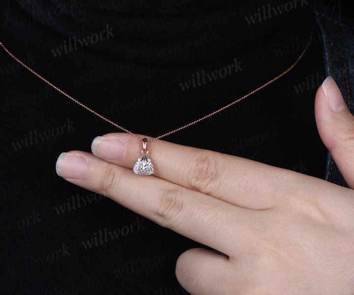 Dainty 2ct Trillion Cut Moissanite Necklace Unique 14k rose gold Solitaire Pendant Minimalist Engagement Necklace women