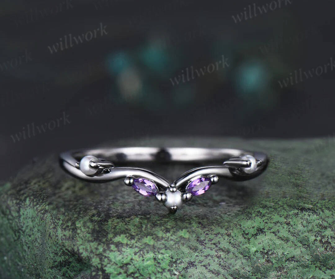 Nature Inspired Pear Galaxy Blue Sandstone pearl Bridal Set 14k black gold Unique Twig Vine Teardrop Blue Stone Engagement Ring Ring Set women