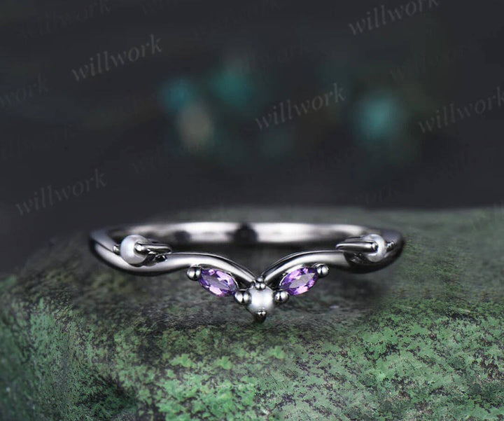 Nature Inspired Pear Galaxy Blue Sandstone pearl Bridal Set 14k black gold Unique Twig Vine Teardrop Blue Stone Engagement Ring Ring Set women