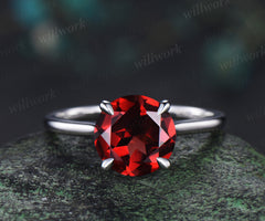 3ct round garnet engagement ring hidden halo diamond wedding ring women 14k white gold gifts for her