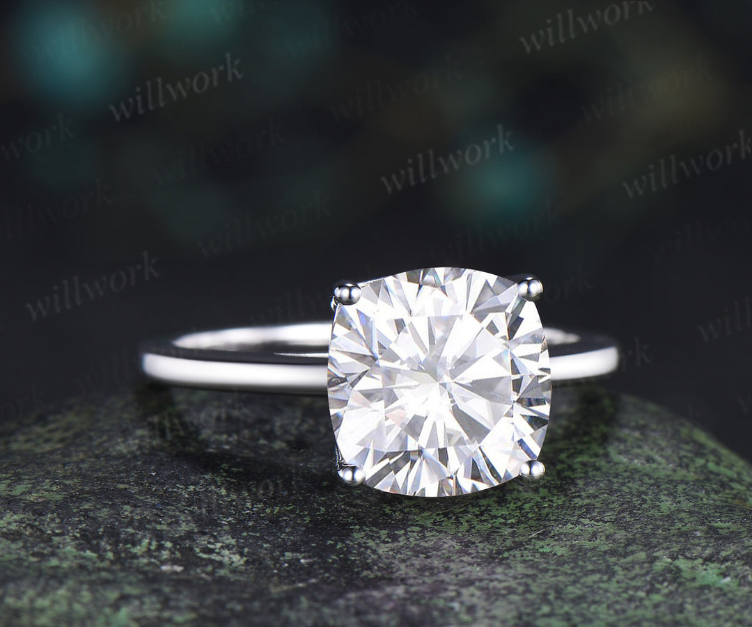 9mm cushion cut moissanite engagement ring classic solitare 4 prong wedding ring for women