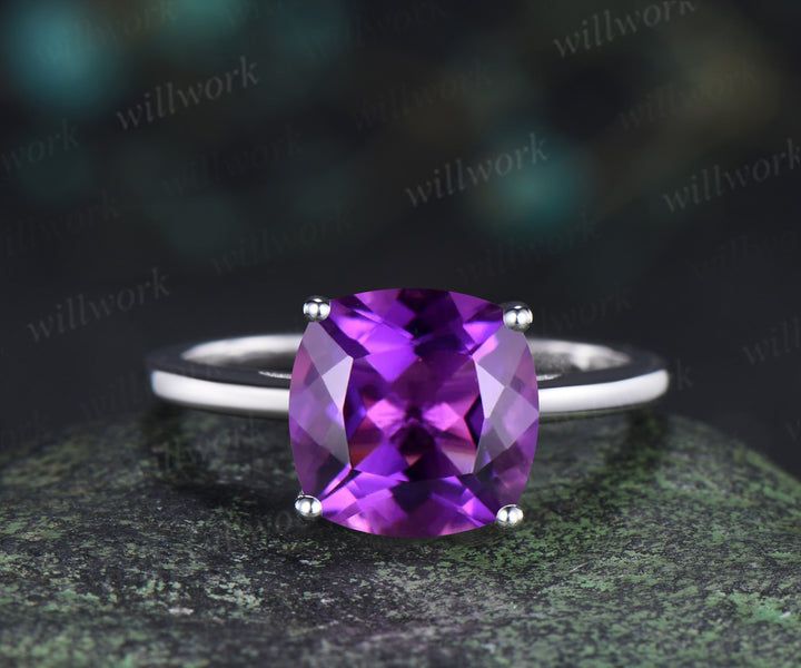9mm cushion cut amethyst engagement ring solitaire purple gemstone ring