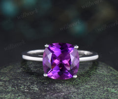 9mm cushion cut amethyst engagement ring solitaire purple gemstone ring
