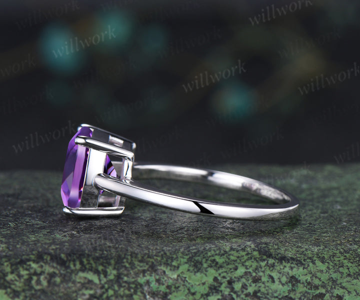 9mm cushion cut amethyst engagement ring solitaire purple gemstone ring