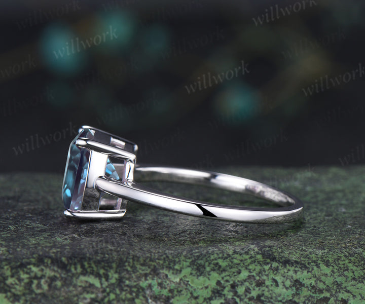 Alexandrite engagement ring solitaire minimalist 9mm cushion cut color change gemstone ring