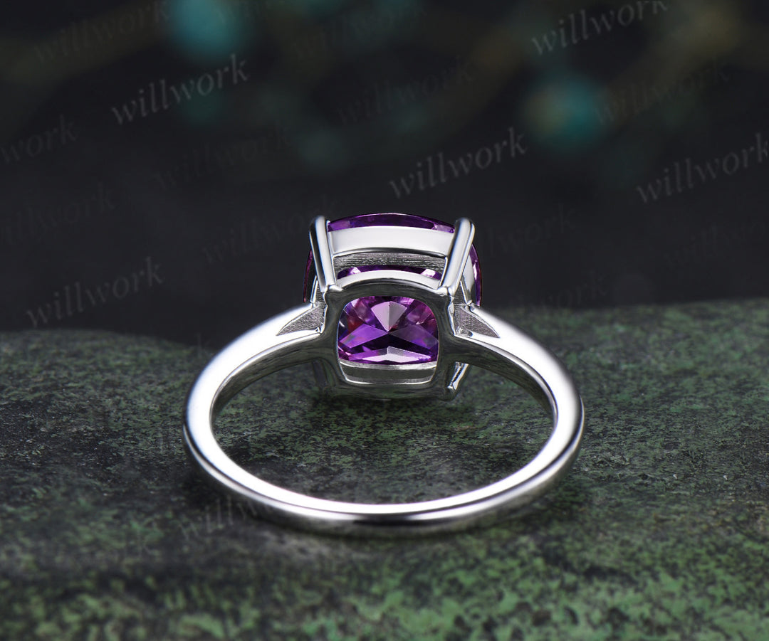 9mm cushion cut amethyst engagement ring solitaire purple gemstone ring