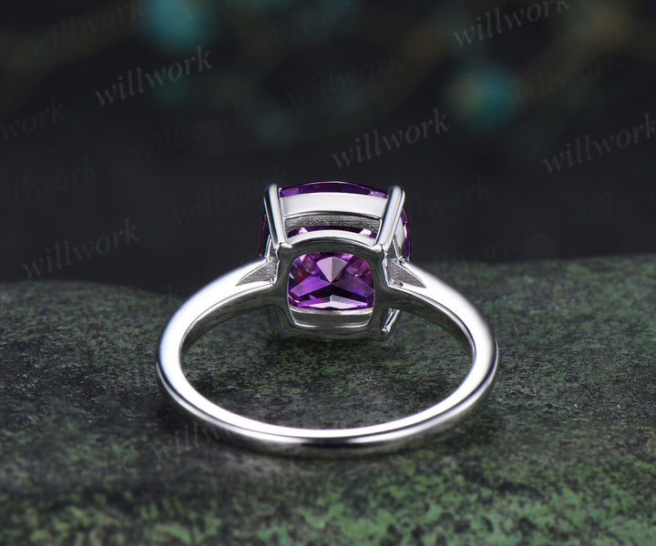 9mm cushion cut amethyst engagement ring solitaire purple gemstone ring