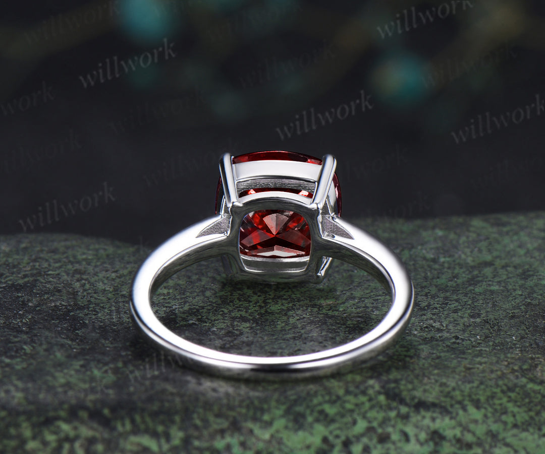 9mm cushion cut garnet engagement ring solitaire January birthstone ring personalized jewelry