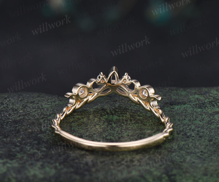 Celtic knot moon diamond wedding band 14k yellow gold twisted rope wrapping bezel stacking bridal ring women