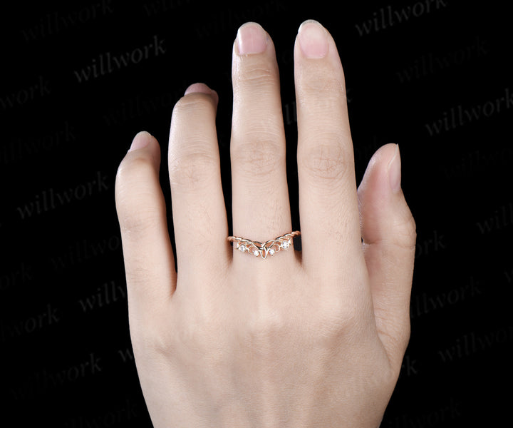 Celtic knot moon diamond wedding band 14k yellow gold twisted rope wrapping bezel stacking bridal ring women