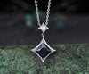 Dainty Princess Cut Galaxy Blue Sandstone diamond Halo Pendant Necklace Solid 14k White Gold Square Shape Blue Goldstone Drop Necklace