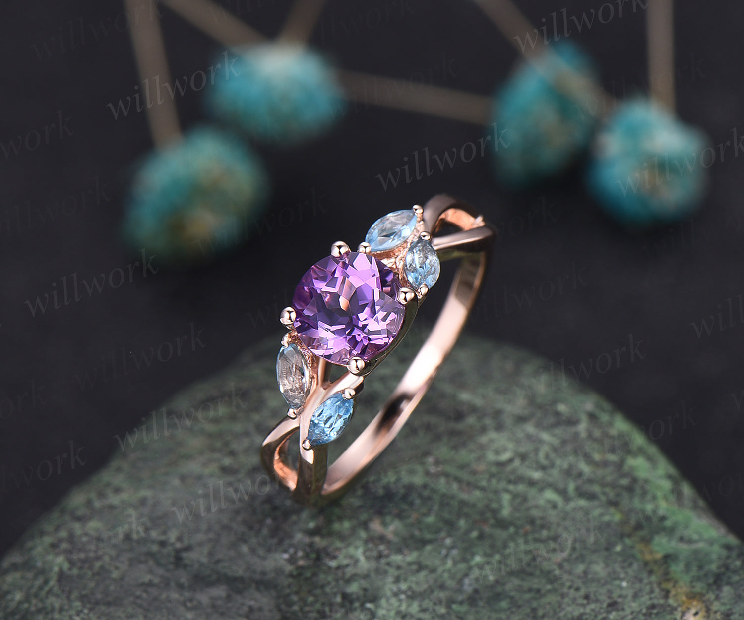 Blue topaz and on sale amethyst engagement ring