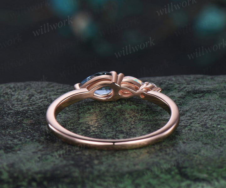 Dainty pear aquamarine ring rose gold three stone opal engagement ring Minimalist Multi-Stone Ring anniversary ring women