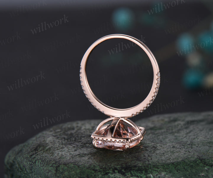 Cushion Cut Natural Morganite Engagement Ring 14k Rose Gold Diamond Moissanite Halo Ring 10x12mm Cushion Morganite Bridal Ring