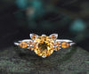 Round yellow citrine Cat Engagement Ring 14K white Gold Animal Cat Shaped Wedding Promise Ring Peekaboo Kitten Unique Gifts for Cat Lover