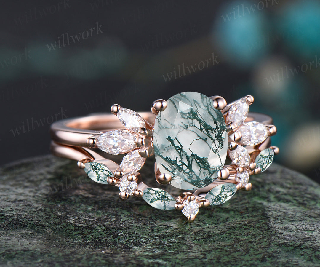 Unusual Oval Stone Rings Oval Diamond And Gemstone Rings Unique Oval Cut Natural Green Moss