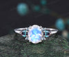 Oval Cut Natural Moonstone Engagement Ring June Birthstone Alexandrite Wedding Ring Seven Stone Cluster Ring