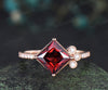 Solid rose gold ring unique vintage engagement ring 7mm princess cut garnet engagement ring diamond January birthstone ring anniversary gift