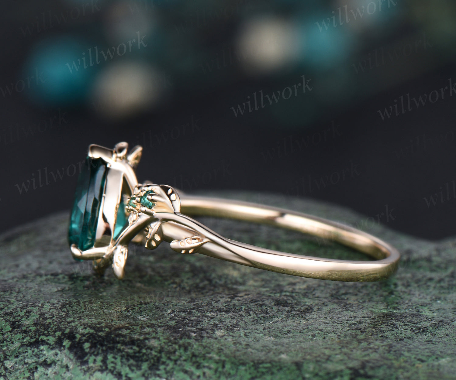 GENUINE Zambian Emerald & offers White Topaz Ring,Emerald Pear Solitaire Ring,May Birthstone,Anniversary,Womens Teardrop Emerald Ring,Oval,Heirloom