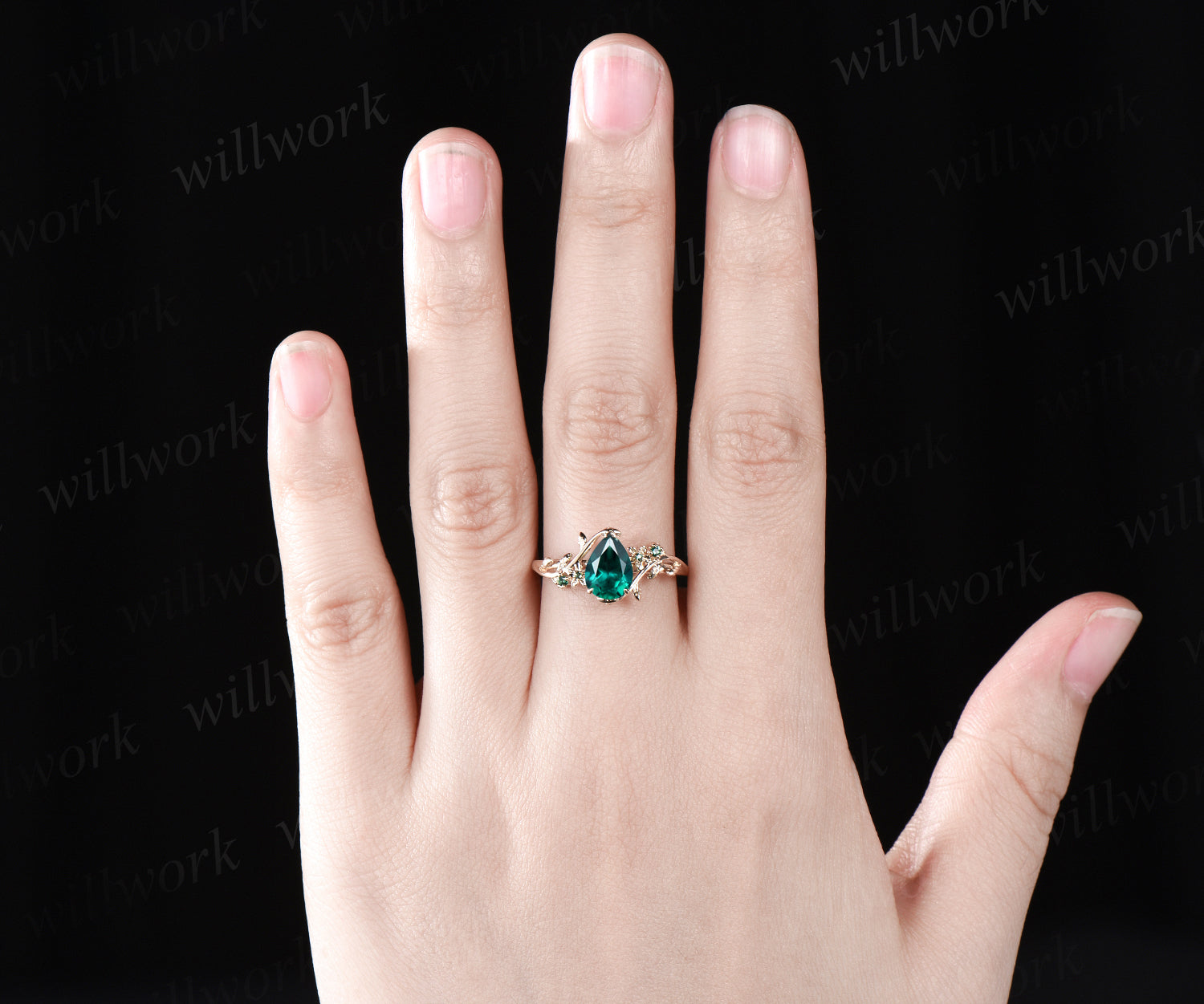 Pear cut cheapest - Emerald ring - halo ring - engagement ring - may Birthstone ring - gold filled ring - promise ring - gift for her - bridal ring