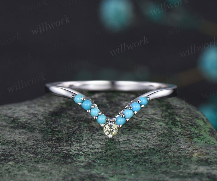 Princess Cut Alexandrite Engagement Ring Set Natural Peridot Turquoise Curved V Shaped Wedding Band June Birthstone Three Stone 2pcs Bridal Ring Set