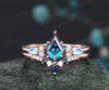 Unique Kite Cut Alexandrite Engagement Ring Set June Birthstone Moonstone Blue Sapphire Moissanite Diamond Ring 14k Rose Gold 2pcs Bridal Ring Set