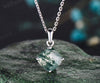 Cushion cut Natural Green Moss Agate Necklace solid 14k white gold square cut Solitaire Pendant Minimalist anniversary gift