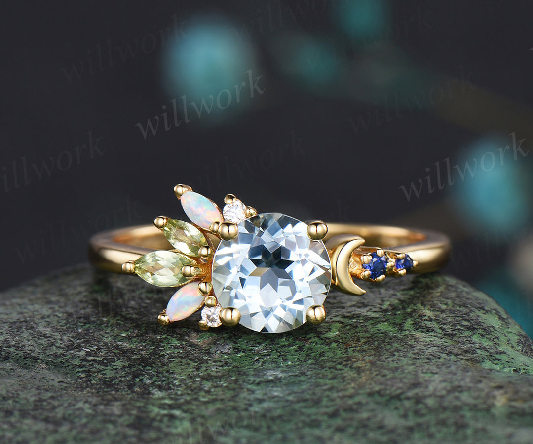 Sapphire Peridot And Aquamarine Round Cut Aquamarine Ring