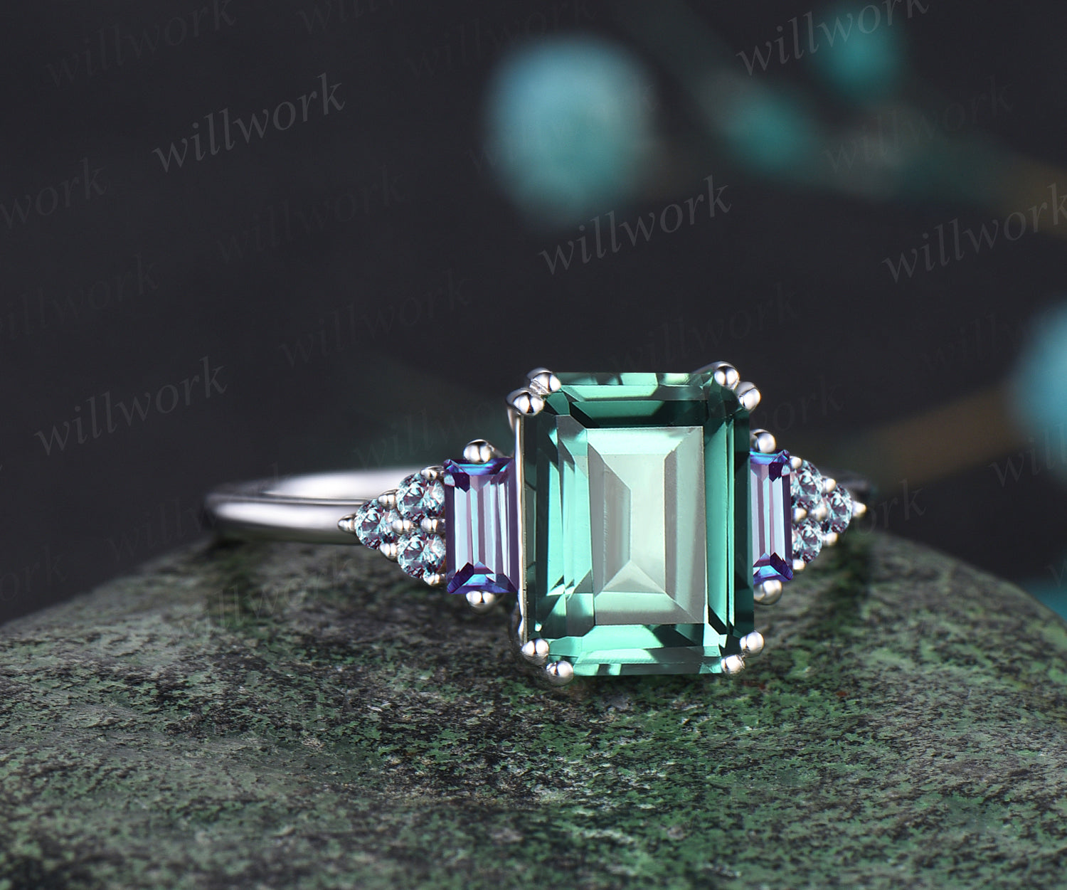 Tessa's diamond and green sapphire eternity ring