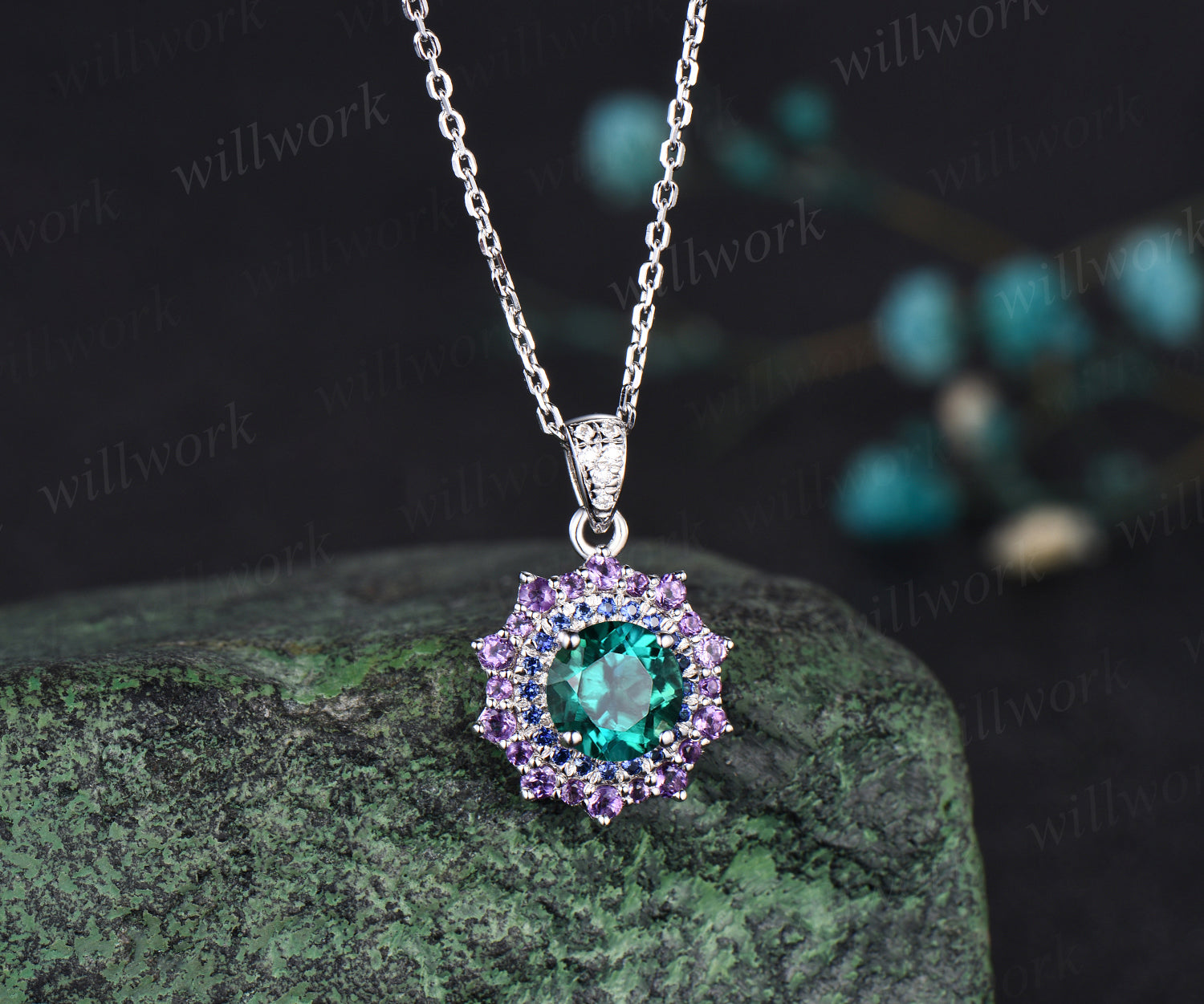 POINTERTECK Simulated Diamond Emerald Necklace for Mom Girlfriend Gifts,  Sterling Silver Amethyst Aquamarine Necklace with 18 Inch Silver Chain,  Purple - Walmart.com