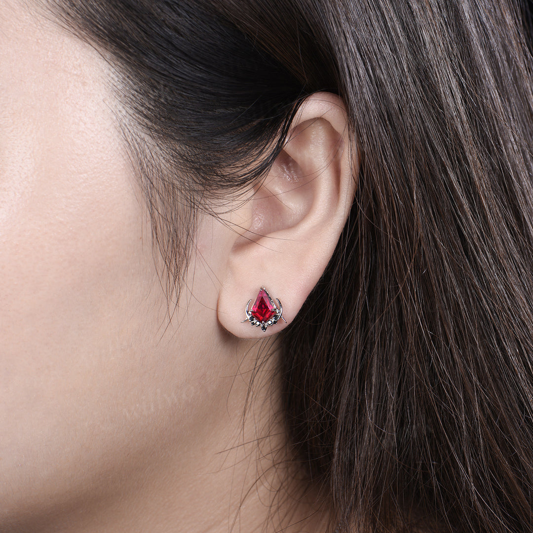 Unique kite cut red ruby earrings solid 14k 18k white gold gothic moon cluster black spinel stud earrings piercing earrings women
