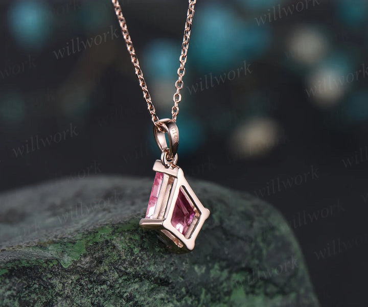 Kite cut Papalacha sapphire necklace solid 14k 18k rose gold vintage unique Personalized pendant women her anniversary bridal gift mother