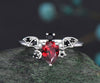 Gothic-style Halloween-themed Pear Cut Natural Ruby Ring Bat Ring Moon Star Promise Ring