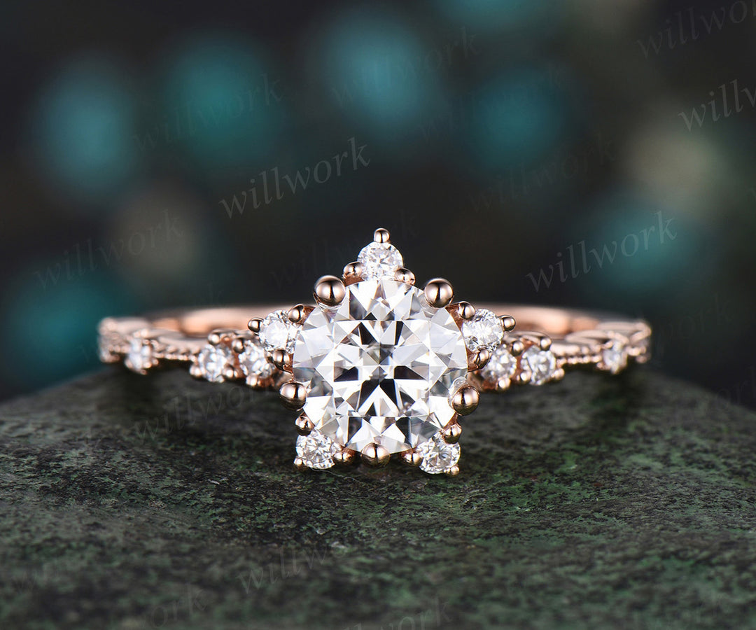 1ct round cut Lab grown diamond engagement ring set stacking snowflake cluster diamond bridal ring set women