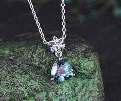 Trilliant cut 2ct alexandrite Necklace 14k white gold Celtic knot amethyst Pendant women color change gemstone anniversary gift