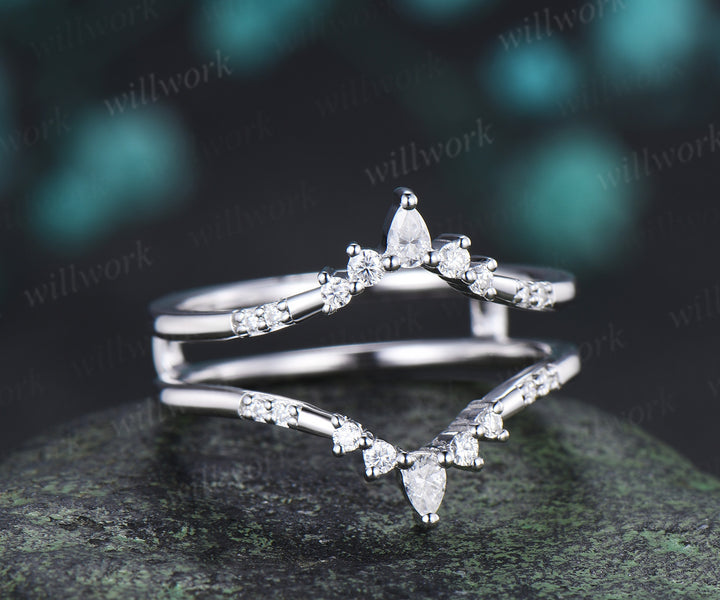 Curved pear cut diamond wedding band enhancer stacking ring wraps vintage matching wedding band for her