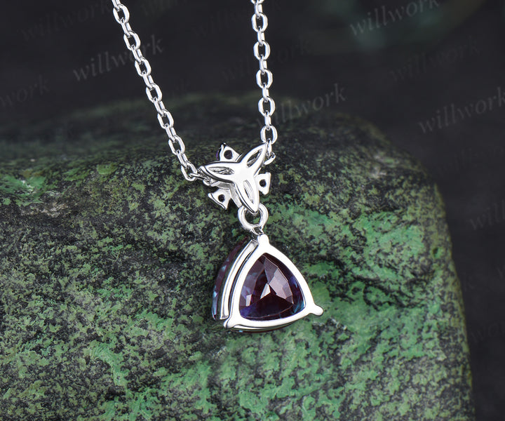 Trilliant cut 2ct alexandrite Necklace 14k white gold Celtic knot amethyst Pendant women color change gemstone anniversary gift