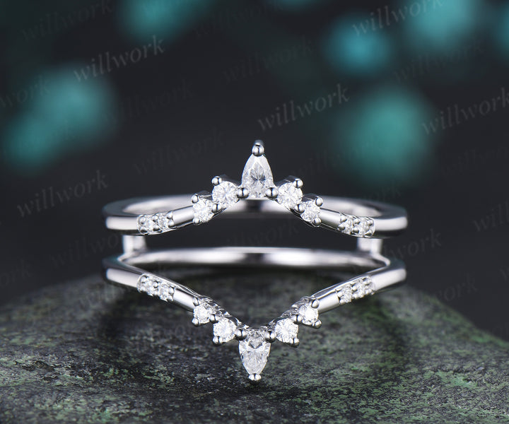 Curved pear cut diamond wedding band enhancer stacking ring wraps vintage matching wedding band for her