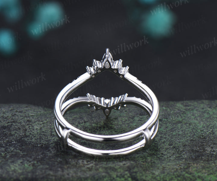 Curved pear cut diamond wedding band enhancer stacking ring wraps vintage matching wedding band for her