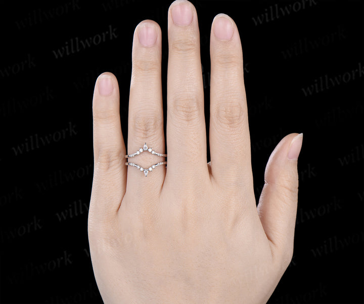 Curved pear cut diamond wedding band enhancer stacking ring wraps vintage matching wedding band for her