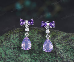 Unique pear lavender amethyst earrings bow tie amethyst moissanite stud drop earrings