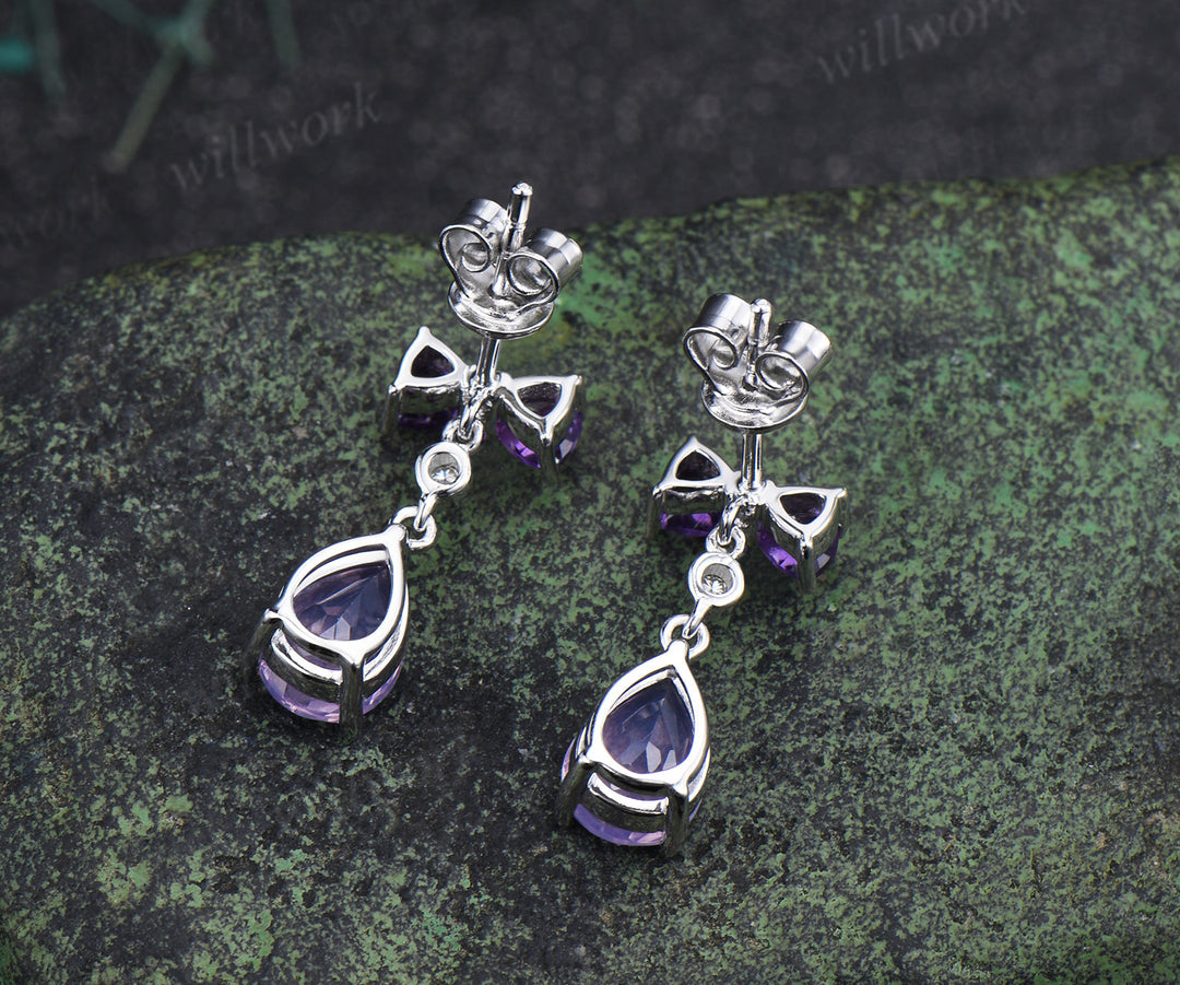 Unique pear lavender amethyst earrings bow tie amethyst moissanite stud drop earrings